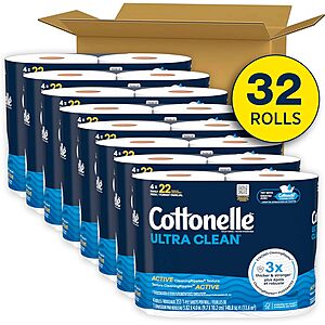 32-Pk 353-Sheet Cottonelle 1-Ply Toilet Paper Family Mega Rolls (Ultra Clean) $22.60 & More w/ S&S