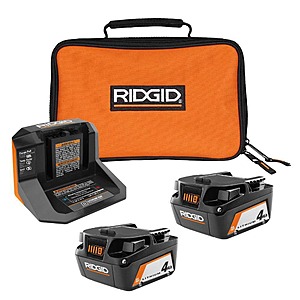 18V Ridgid Lithium-Ion (2) 4.0 Ah Battery Starter Kit w/ Charger & Bag $63.20 + Free Shipping