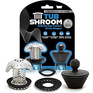 TubShroom Ultra Stainless Steel Bath Tub Drain Protector + StopShroom Plug $7 