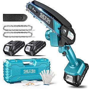 6" Seesii Cordless Mini Chainsaw w/ 2 Batteries $19.74 + Free Shipping w/ Prime or on $35+