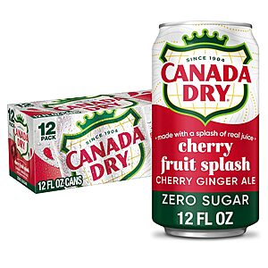 12-Pk 12-Oz Canada Dry Zero Sugar Ginger Ale Soda (Cherry Fruit Splash) $4.75 w/ S&S