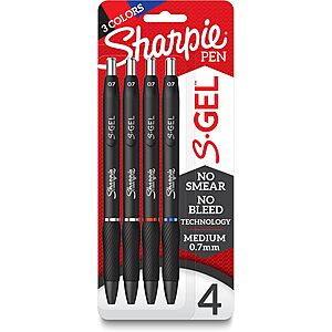 4-Ct Sharpie S-Gel Gel Pens (0.7mm Medium Point, 3 Colors) $3.80 w/ S&S