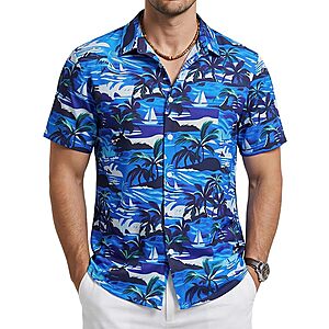 Cotrasen Men's Hawaiian Short Sleeve Button-Down Shirt (Various Colors)