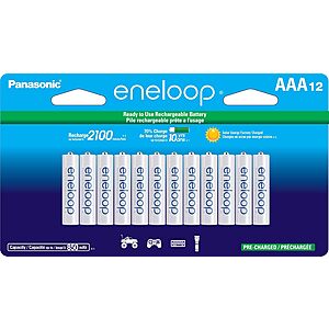 12-Pk Panasonic Eneloop AAA 850mAh Ni-Mh Pre-Charged Rechargeable Batteries