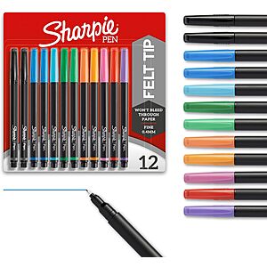 12-Ct Sharpie Felt Tip Pens (Fine Point, 0.4mm, Assorted Colors) $9.40 w/ S&S