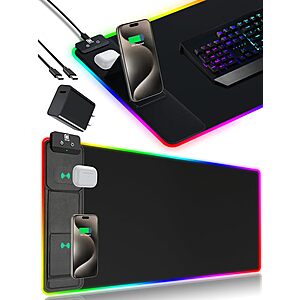 Miroddi XXL RGB Mouse Pad w/ 15W Wireless Charging Pad (31.49" x 15.75")