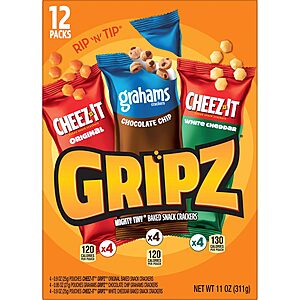 12-Pk Gripz Mini Baked Snack Crackers (11-Oz Total, Variety Pack) $4