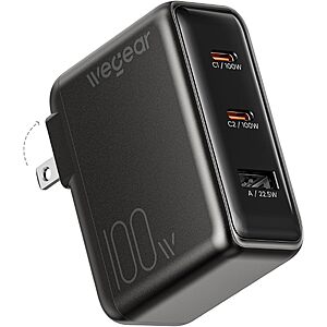3-Port wegear 100W GaN USB-C Wall Charger w/ Foldable Plug (2x USB-C, 1x USB-A) $20 + Free S&H