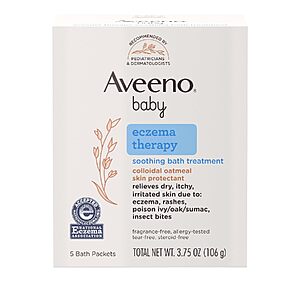 Select Accts: 5-Ct Aveeno Baby Eczema Therapy Oatmeal Bath Treatments $3.40 w/ S&S
