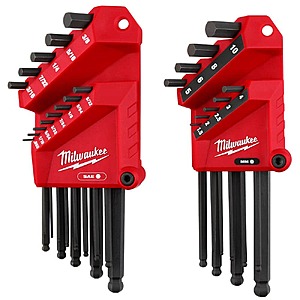 22-Pc Milwaukee Ball End SAE/Metric L-Key Set $34.95 + Free S&H