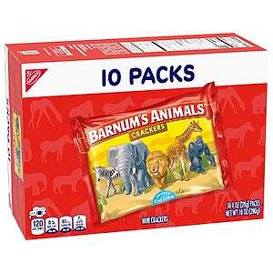 10-Ct 1-Oz BARNUM'S Original Animal Crackers Snack Packs $3 w/ S&S
