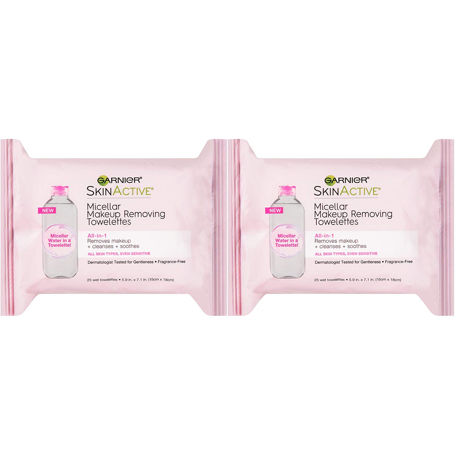 2 Pack Of 25 Count Garnier Skinactive Micellar Makeup Remover Wipes