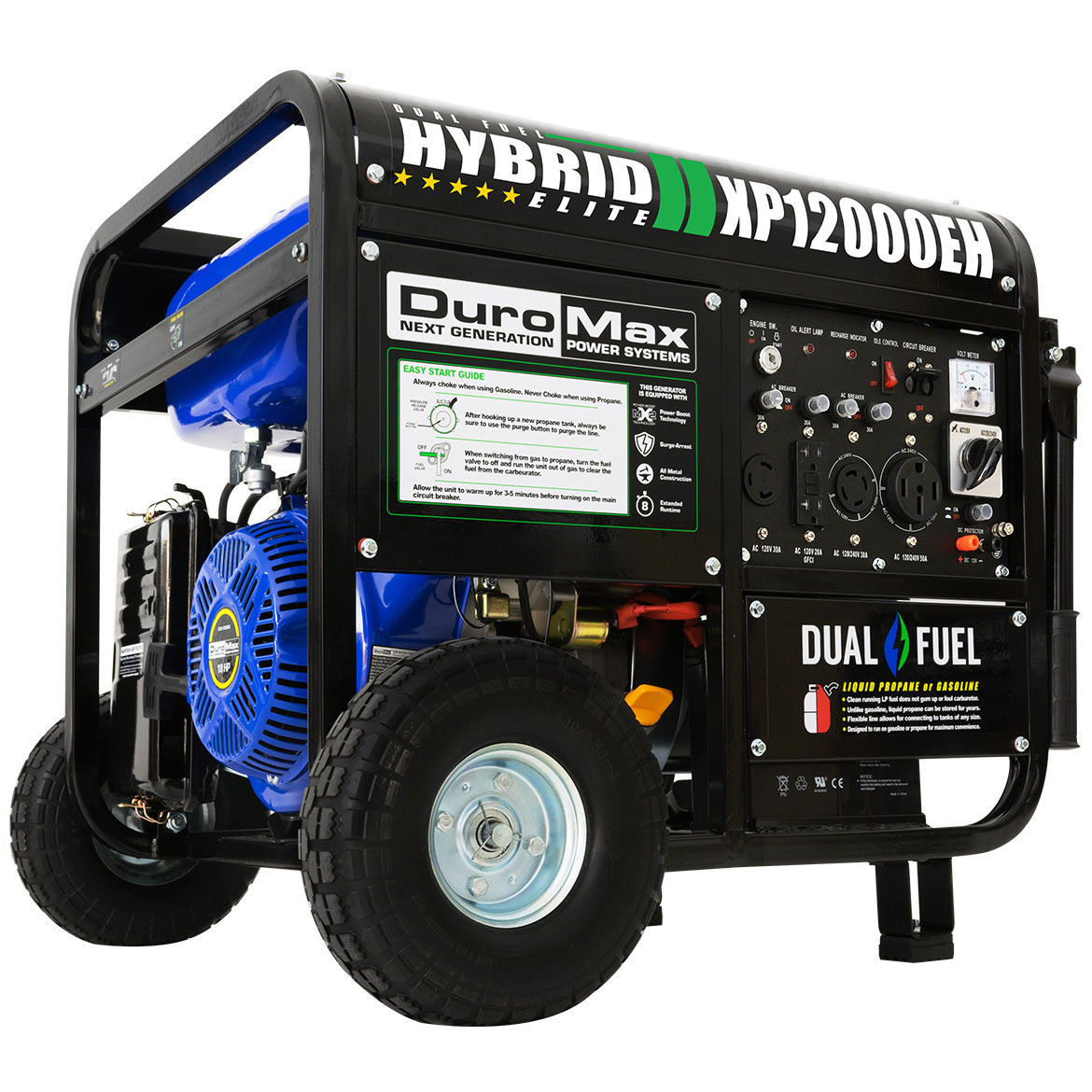 DuroMax 12,000 Watt Hybrid Dual Fuel Portable Gas Propane ...