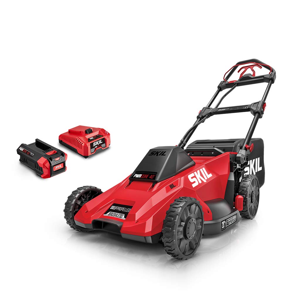 SKIL PWR CORE 40 Brushless 40V 20'' Self Propelled Mower Kit with 7-Position Cutting Height Adjustment, Includes 5.0Ah Battery and Auto PWR Jump Charger - SM4910-10 $255