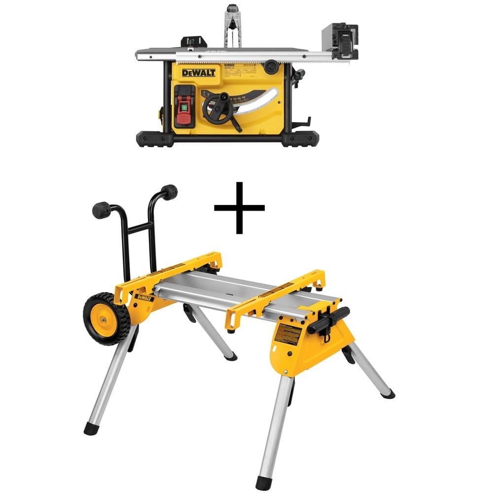 DEWALT 15 Amp Corded 8-1/4 in. Compact Jobsite Table Saw and Heavy-Duty Rolling Table Saw Stand DWE7485W7440 - $429
