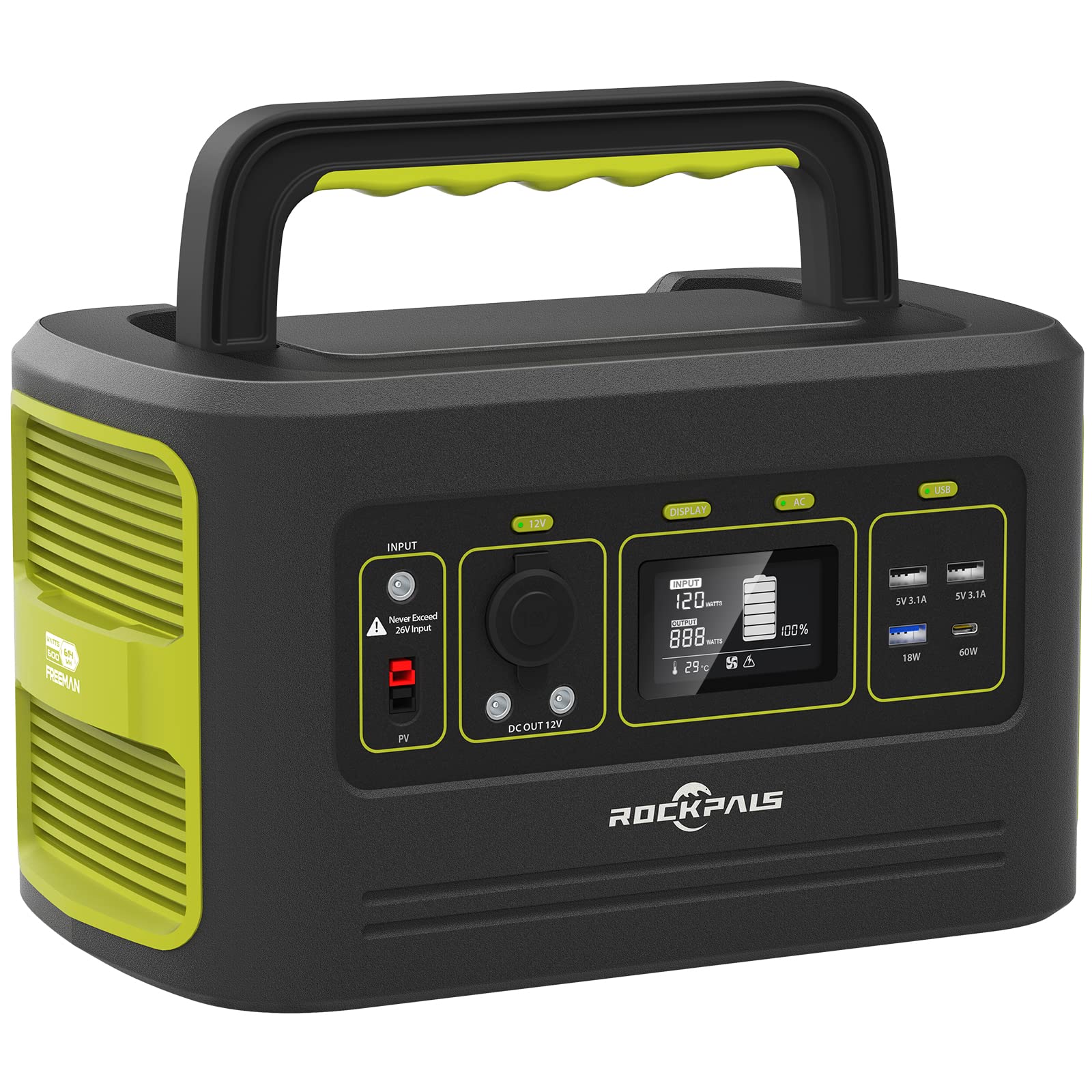ROCKPALS Freeman 600W 614.4Wh Solar-capable Portable Power Station w/ LiFePo4 $250.99 at Amazon