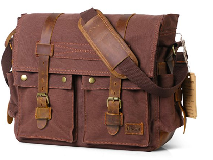Amazon - 17.3" Men's Messenger Bag Vintage Canvas Leather Military Shoulder Laptop Bag - Coffee color only $31.99