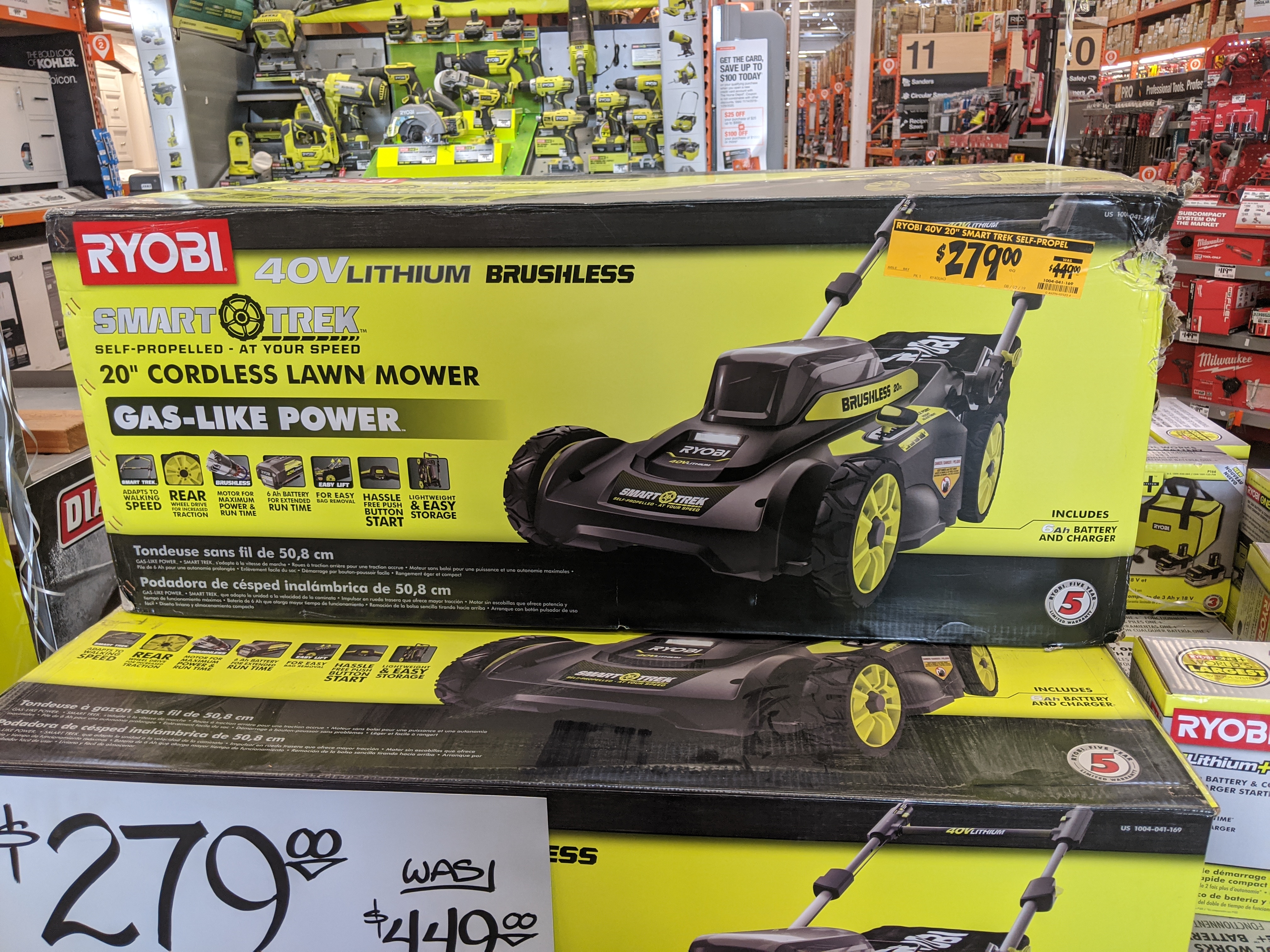 Ryobi Self Propelled 20in 40v Brushless Li Ion Cordless Smart Trek Walk Behind Mower W 6 0 Ah Battery And Charger 279
