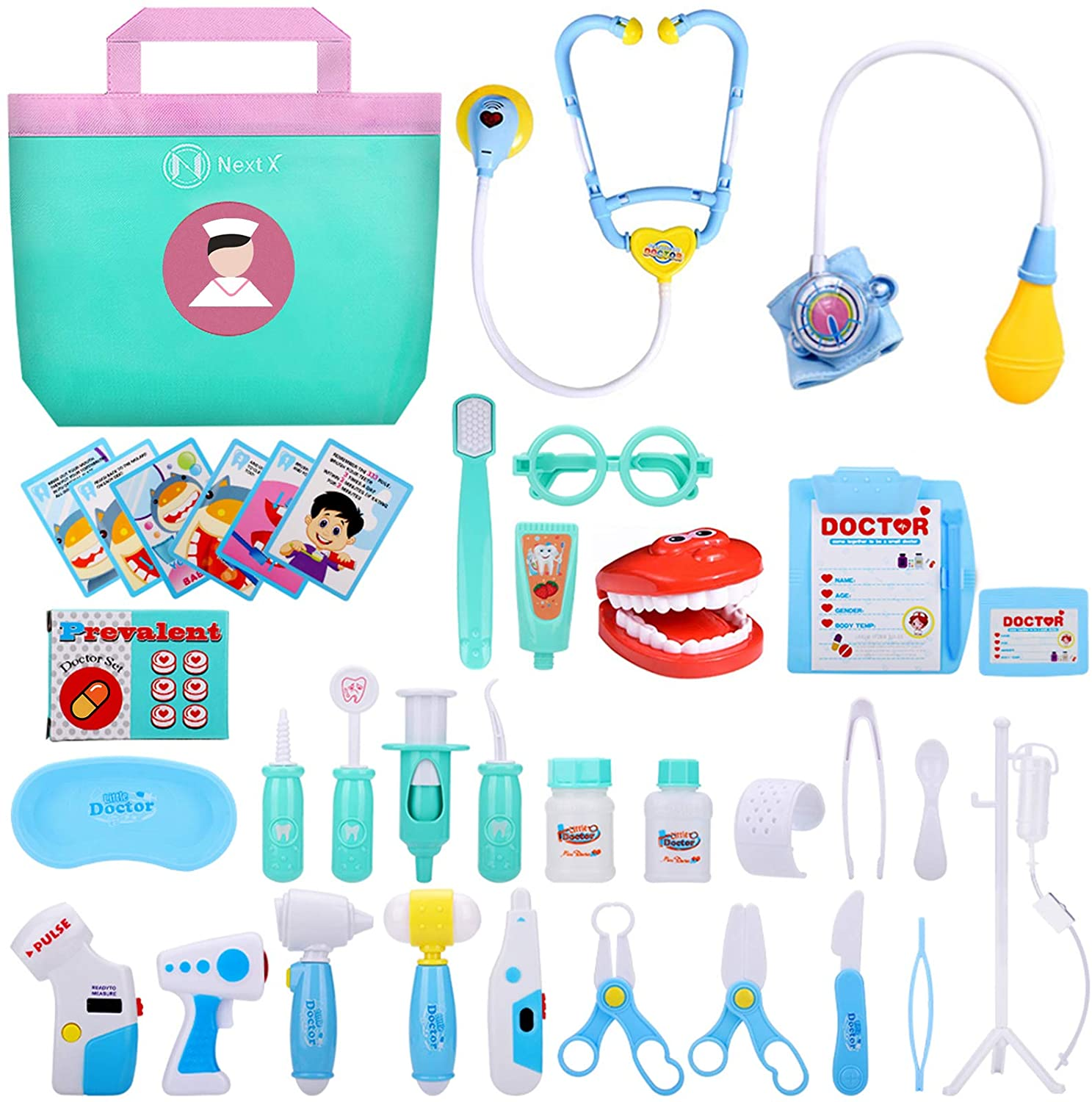 NextX Kids Doctor kit, Toddler Pretend Dress up Play Set Games Learning and Education for 1-3 Years Old, 38 pcs Toy Medical Kits with Stethoscope, Doc Coat, Gifts Denti $12.99