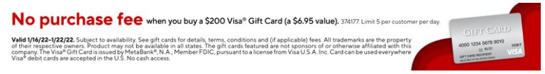 Staples - No Purchase Fee when you buy a $200 Visa Gift Card In Store Only (a $6.95 value) - 1/16-1/22 - Limit 5