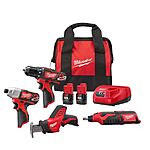 At Home Depot - Milwaukee M12 12V Lithium-Ion Cordless 4-Tool Combo Kit with (2) Compact 1.5Ah Batteries and Charger  for $189.00