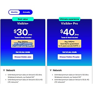 New Visible Customers: 5-year lock Monthy plan - Save $5/mo guaranteed for 5 years w/code 5OFF5