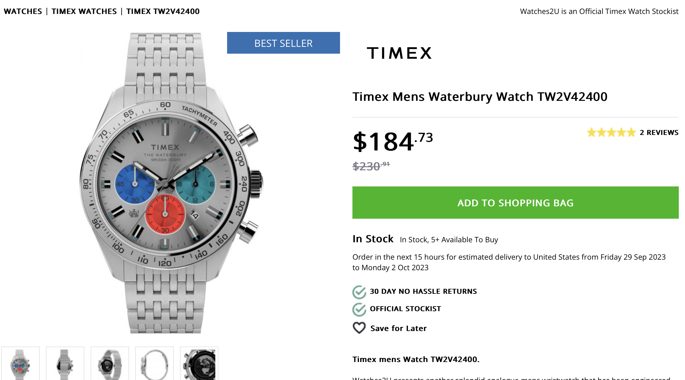 Timex Waterbury Chronograph $166 w/coupon
