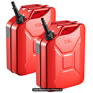 Newly Upgraded Oil-Tight！VEVOR Metal Fuel Container, 5.3 Gallon, Fuel Jerry Can with Spout and Comfort Handle $48
