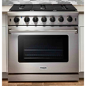 Thor Kitchen LRG3601U 36 Inch Stainless Steel Gas Convection Freestanding Range  Model: LRG3601U $1249.32