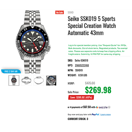 Botach Seiko SSK019 GMT Watch $243 YMMV