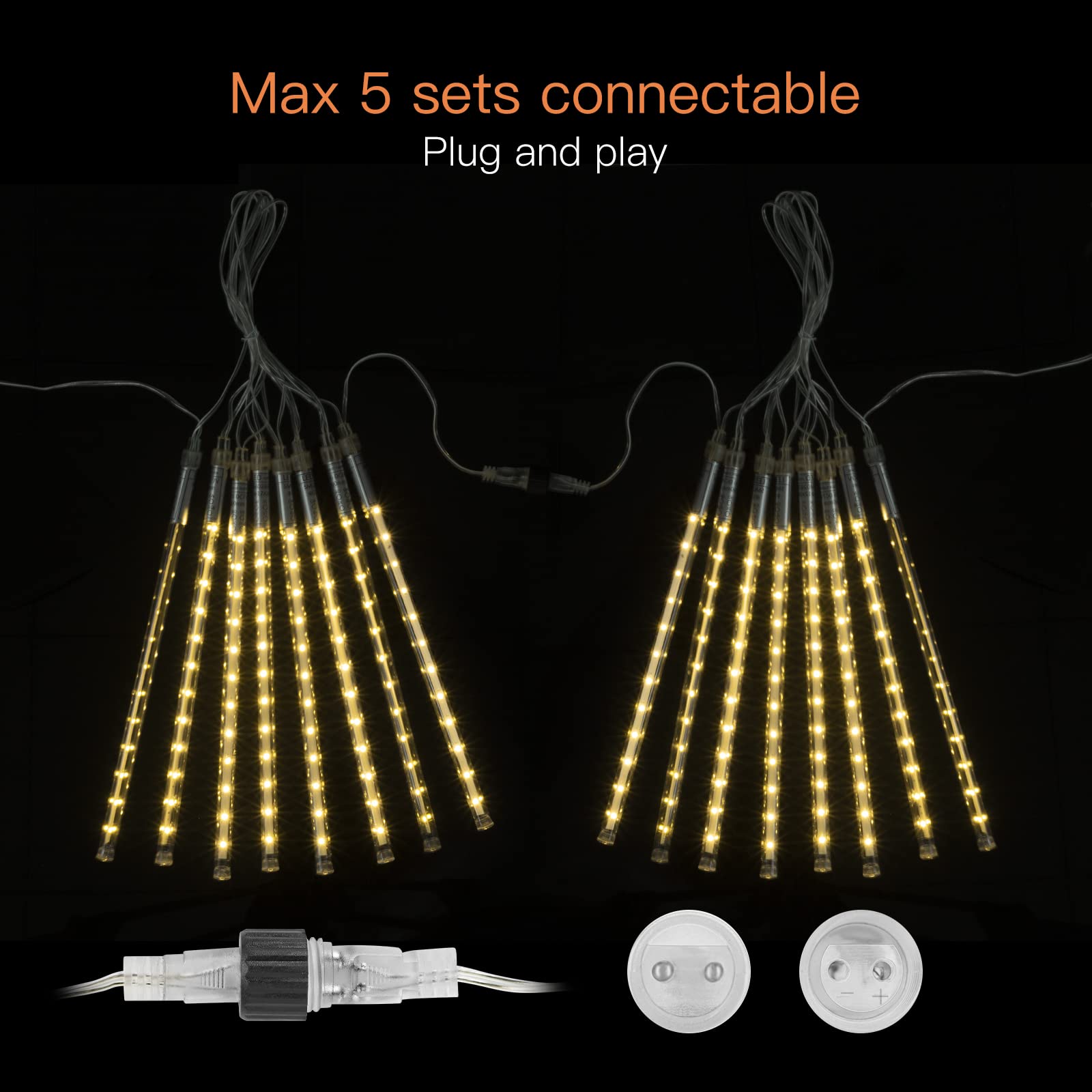 Meteor Shower Rain Lights, 19Ft 8 Tube 192 LEDs Christmas Lights Icicles, Icicle Lights Outdoor for Christmas Trees, Christmas Decoration Lights for Patio Garden Lawn Outdoor $9.99