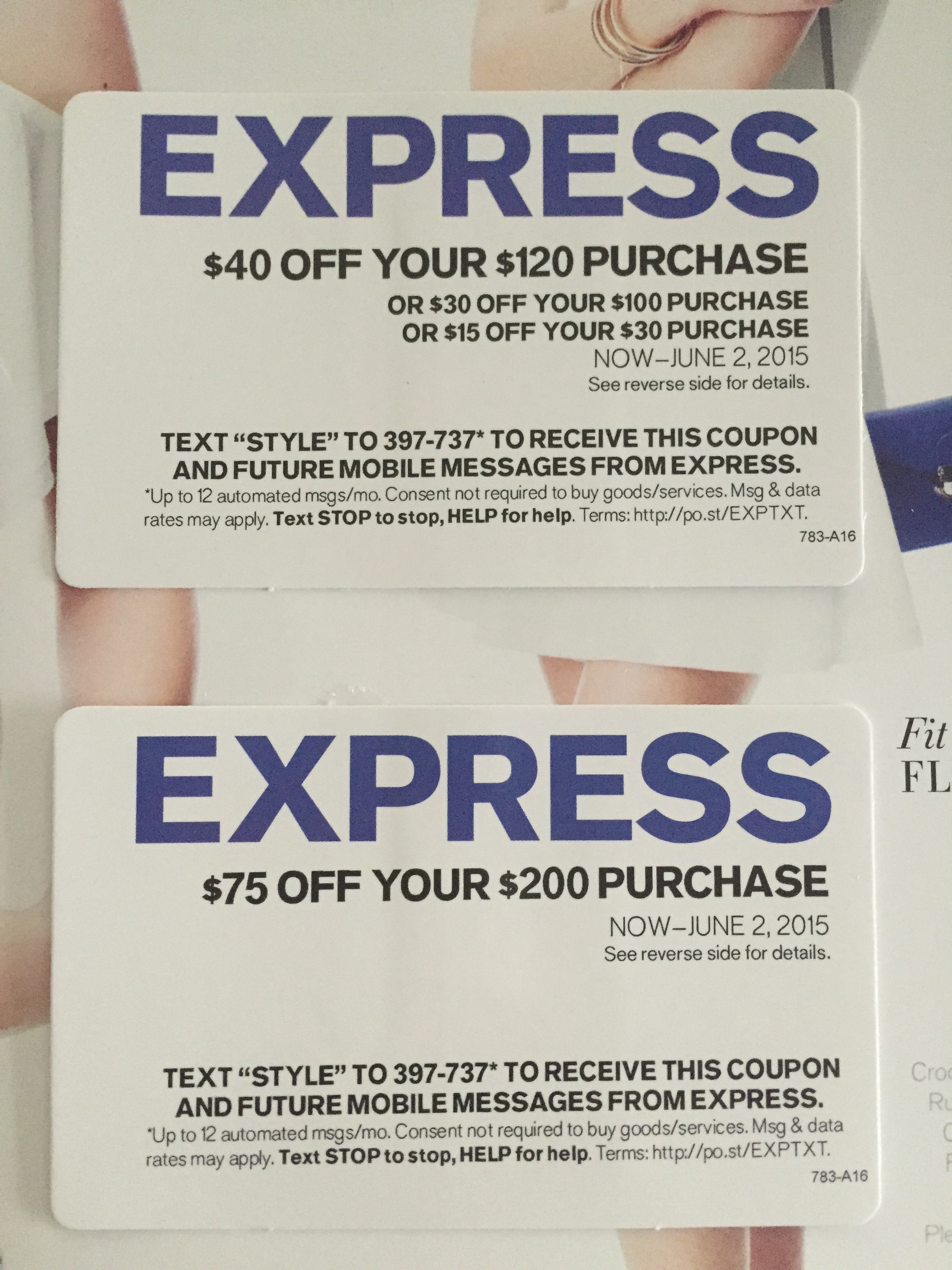 Express $75 off on $200 purchase OR $40 off on $120 purchase