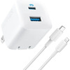 Anker - Wall Charger (32W, 2-Port) with 6 ft USB-C to Lightning Cable - White $12.98