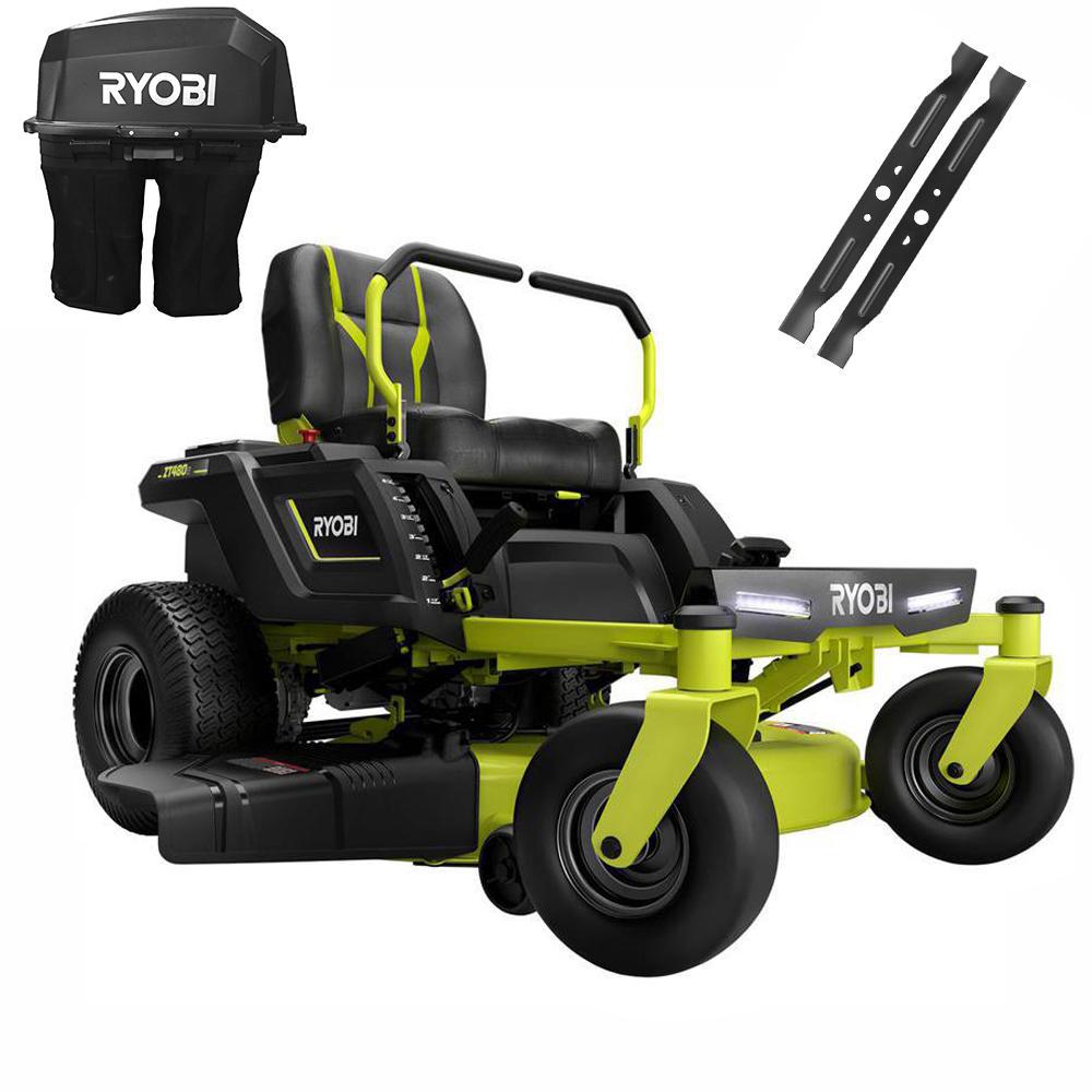 RYOBI 42 in. 75 Ah Battery Electric Riding Zero Turn Mower and Bagging Kit-RY48ZTR75-1A - $3850