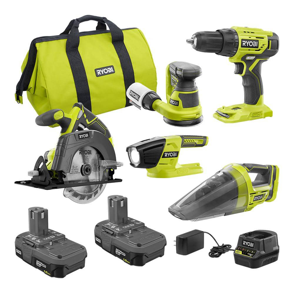 RYOBI ONE+ 18V Cordless 5-Tool Combo Kit with (2) 1.5 Ah Compact Lithium-Ion Batteries, Charger, and Bag PCK300KSB - $139.99 at Home Depot
