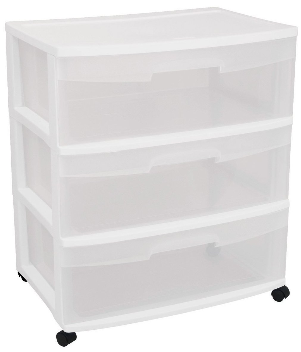 Sterilite 3 Drawer Wide Cart W Casters Clear White Slickdeals Net
