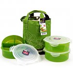 Lock&amp;Lock 3 Round Plastic Container Lunch Box Set w/Green tote bag, $17.99+free ship