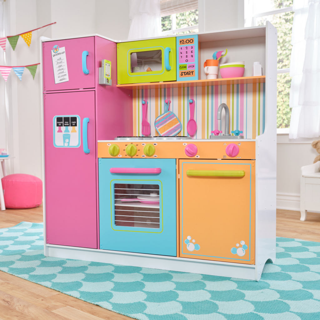 KidKraft Deluxe Big and Bright Wooden Play Kitchen with Play Phone, Neon Colors - $96.00
