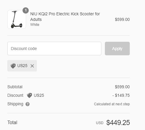 NIU KQi2 Pro Electric Kick Scooter - $449.25