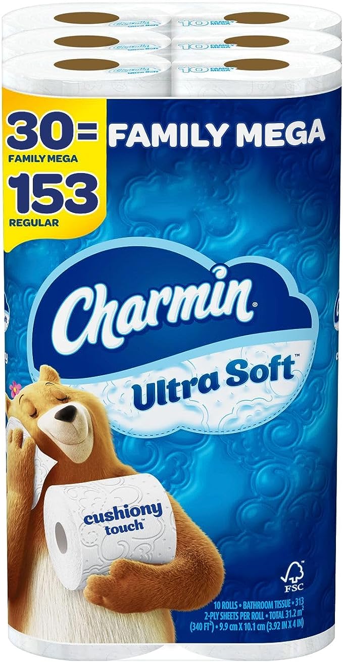 Charmin Ultra Soft Cushiony Touch Toilet Paper, 24 Family Mega Rolls = 123 Regular Rolls x 3 - 5%SS - $4 coupon -$25 GC = $72.15