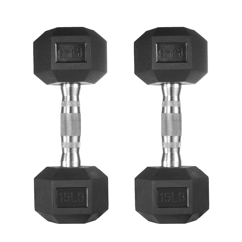 papababe Dumbbells Free Weights Dumbbells Weight Set Rubber Coated cast Iron HeX Black Dumbbell - $33 at Amazon