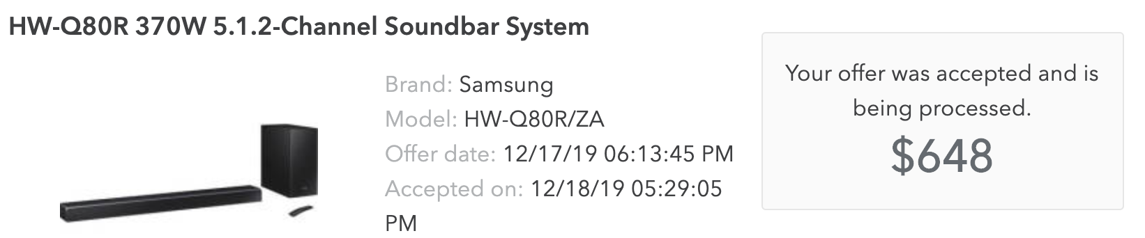 Samsung HW-Q80R Soundbar $599 + tax free shipping