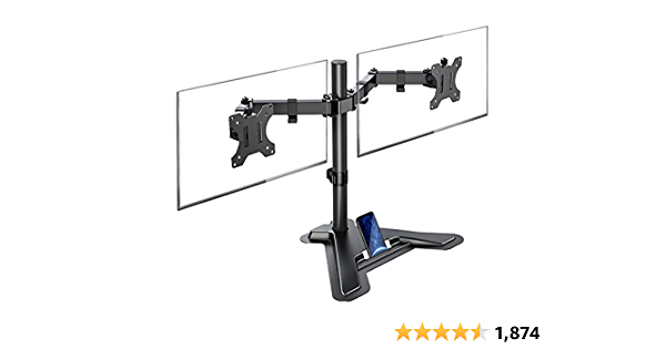 MOUNTUP Dual Monitor Stand - Freestanding & Height Adjustable Monitor Desk Mount, Steady VESA Mount Computer Monitor Stand for 2 Screens up to 27 inch, MU1002 - $32