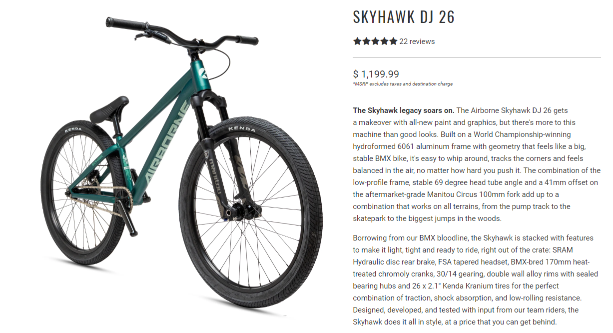 Airborne & Verde Dirt Jumper Bikes 40% Off: Skyhawk DJ 26 $720