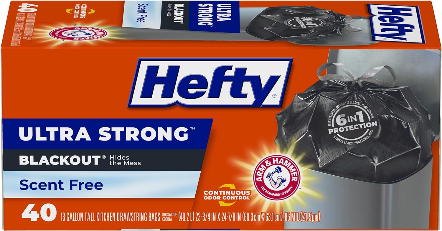40-Count 13-Gallon Hefty Ultra Strong Blackout Tall Kitchen Trash Bags 3 for $12.77 w/ Subscribe & Save