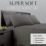 6-Piece Danjor Linens Bed Sheet Set (Queen, Gray) $10
