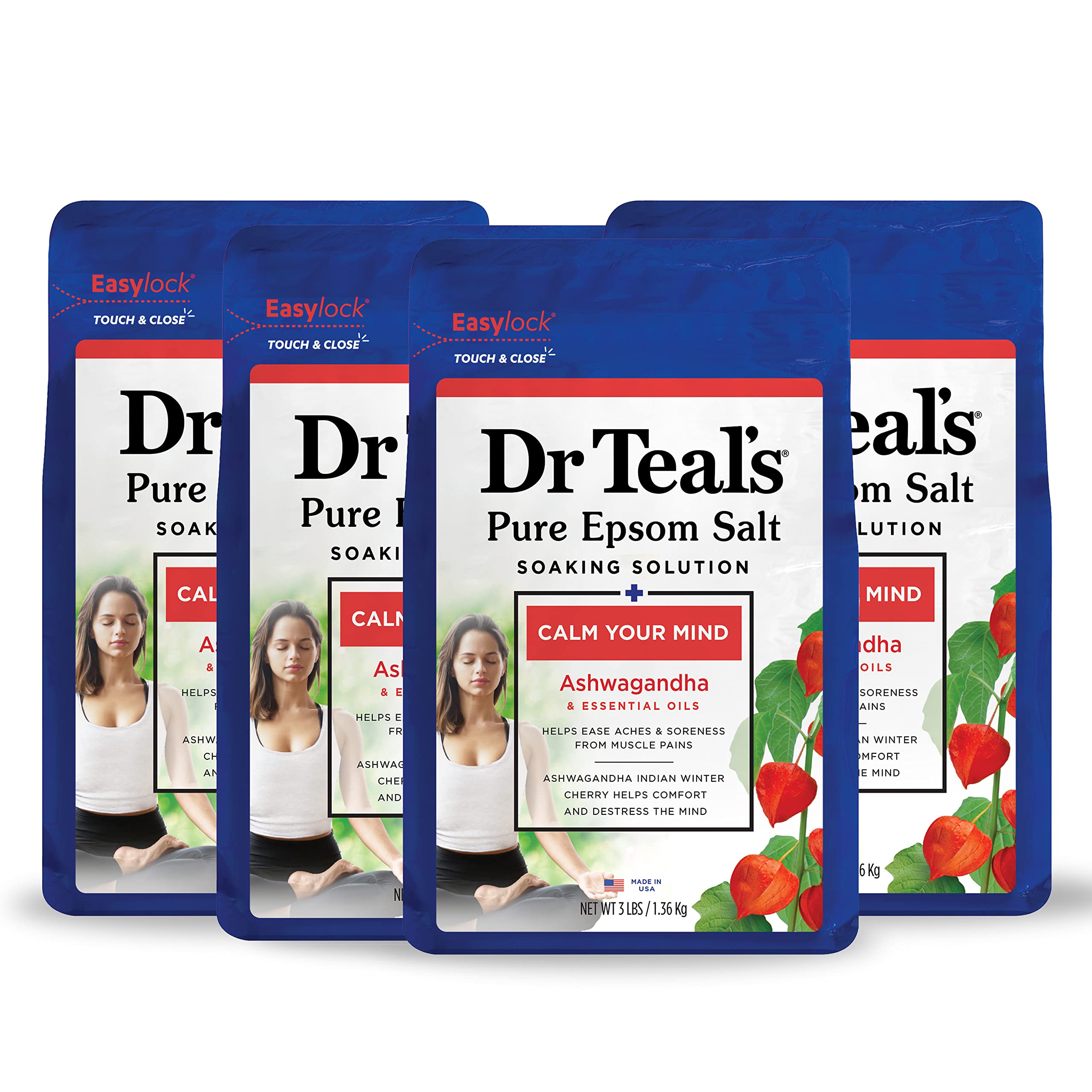 4-Pack 3lbs Dr Teal's Pure Epsom Salt, Ashwagandha & Essential Oils $9.50 w/ Subscribe & Save
