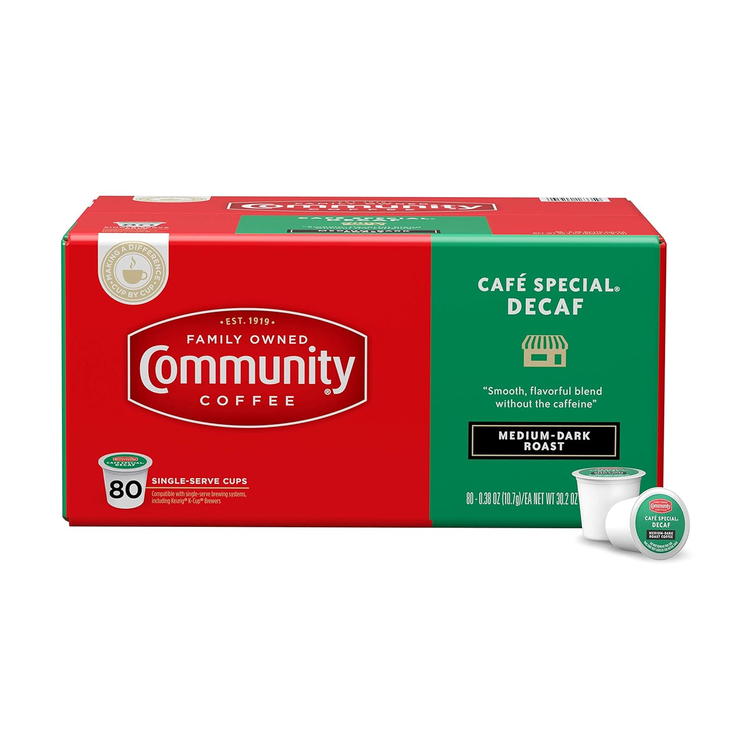 Community Coffee 80 Count Cafe Special Decaf Medium Dark Roast 