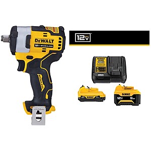 Buy One Get One free gift. Receive a free $130 gift. One charger, 5Ah 12v battery, and 3Ah battery when purchasing a DeWalt 12v XTREME 1/2 impact wrench. $150