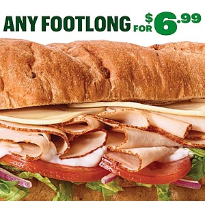 Select Subway Restaurants: Any Footlong Sub $7 + Free Store Pickup